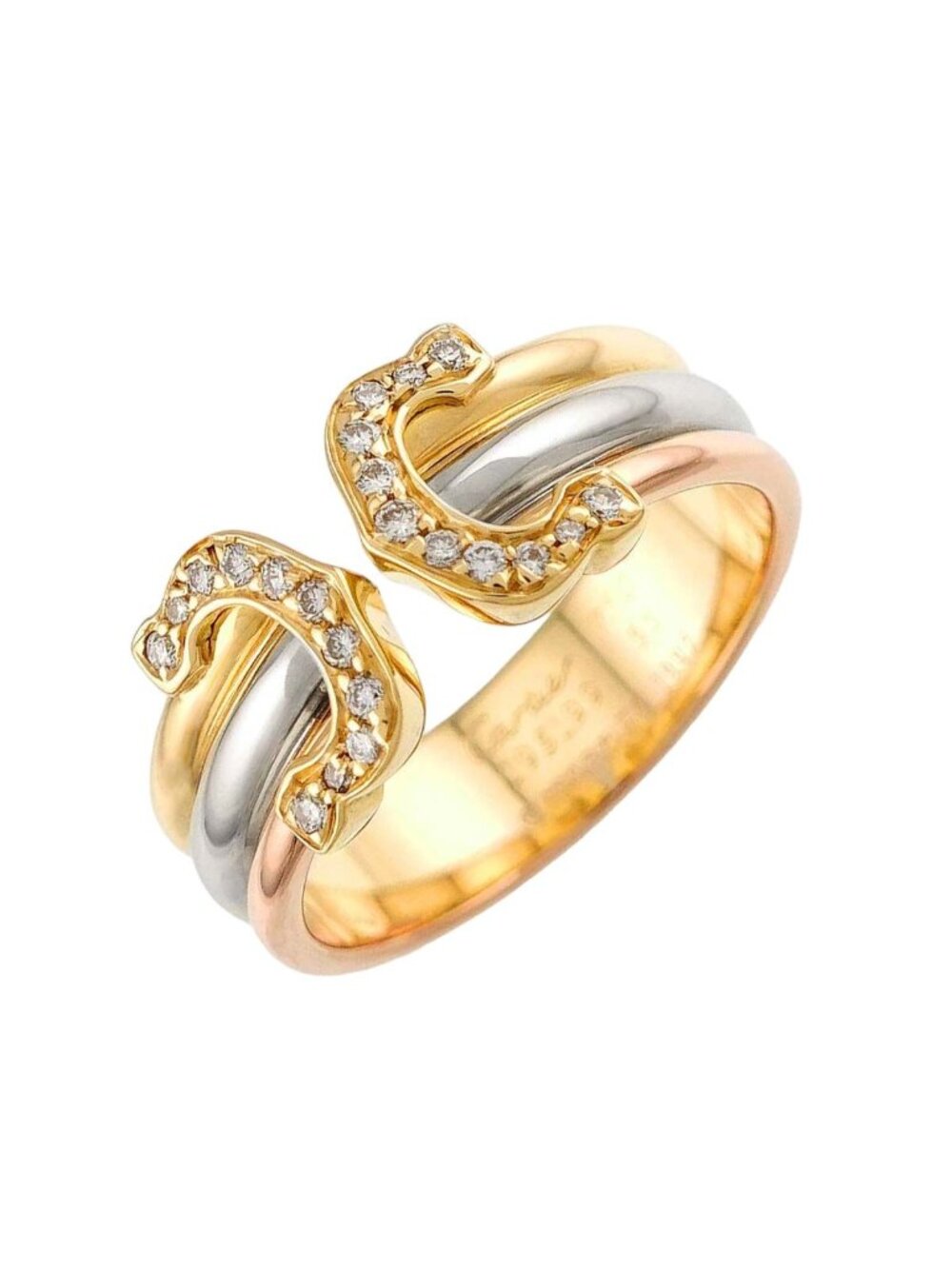 Cartier 2C 51 Ring Diamond 18k Yellow Gold WG PG Three Color 750 C2